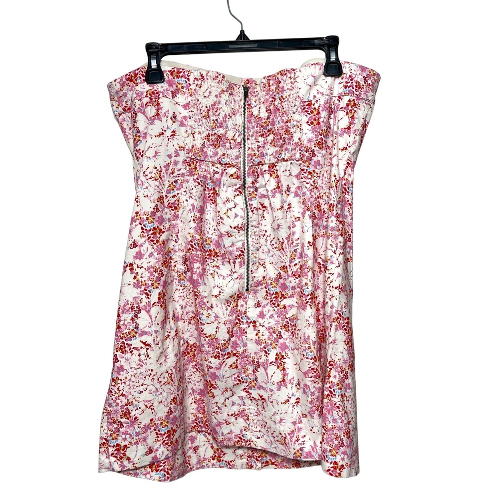 New Free People Strapless Floral Button Front Mini Dress Pink Red XL - Picture 5 of 14